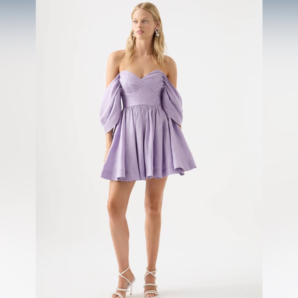 Aje Lavender Off-Shoulder Mini Dress